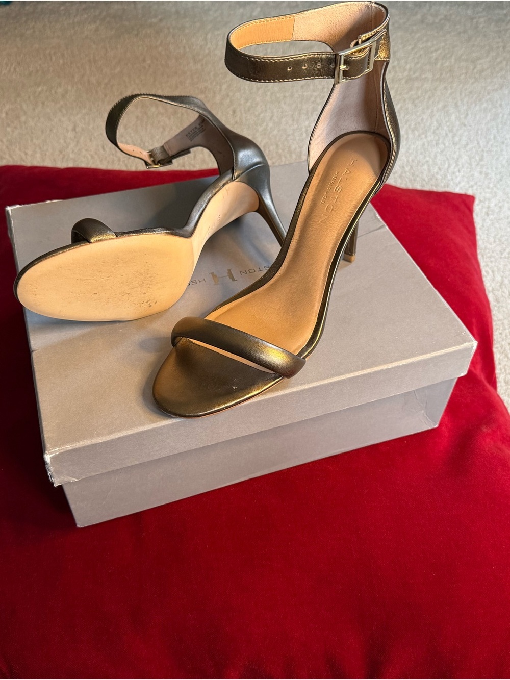 Halston Heritage Metallic Bronze Leather Ankle-Strap Stiletto Sandals